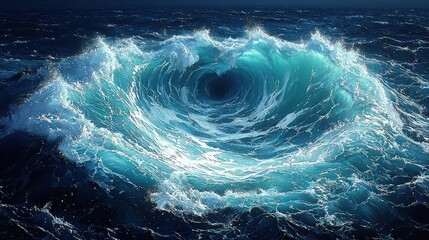 Swirling ocean water creates a vortex or whirlpool effect in the sea.