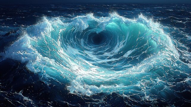 Swirling ocean water creates a vortex or whirlpool effect in the sea. - Powered by Adobe