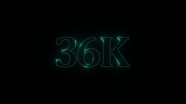 Glowing red neon 36K light text animation. Shining neon number motion graphic for 36K followers and subscribers celebration. Social media milestone achievement, Motion graphics of 36K concept.