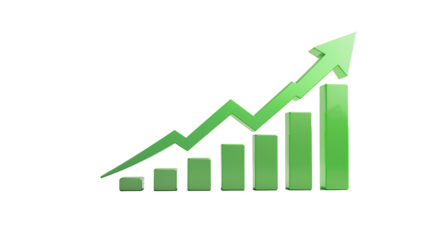 3D Green Upward Trend Graph, Business Growth Chart, Financial Success, Positive Statistics, Increase, Progress, Development, Economic Growth, Investment, Success Symbol, Financial Chart, Bar Grap