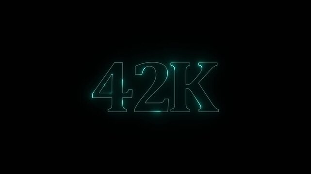 Glowing neon 42K light text animation. Shining neon number motion graphic for 42K followers and subscribers celebration. Social media milestone achievement, Motion graphics of 42K concept.