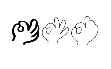 Hand Gesture Set Minimalist OK Or Awesome Sign Variations Illustration