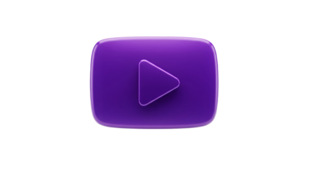 3D Render of a Purple Play Button Icon, Square Shape, Glossy Texture, Media Player Symbol for Website Design, App Interface, and Video Content