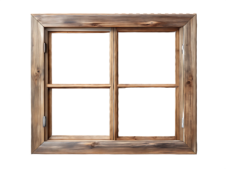 Rustic Wooden Window Frame with Four Panes Isolated graphic design isolated on a transparent background