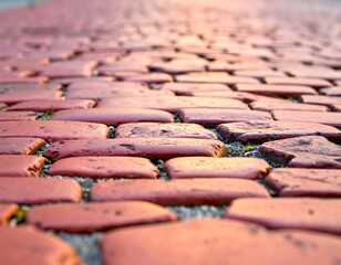 Close-up view of reddish-brown brick pavement