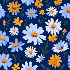cosmos chamomile surface design, cosmos and chamomile floral pattern with elegant botanical print design