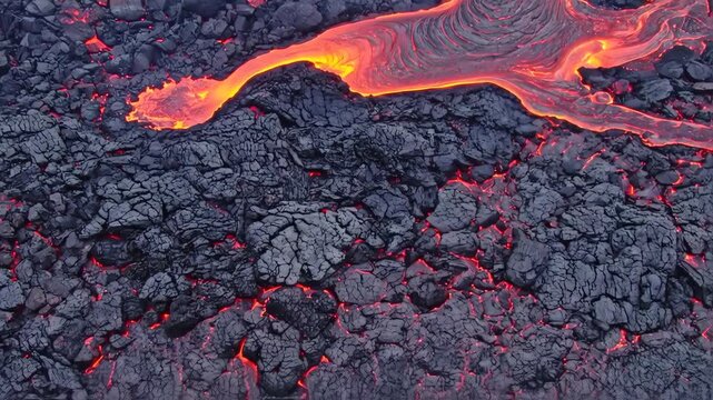 Molten Lava Flow Over Scorched Earth