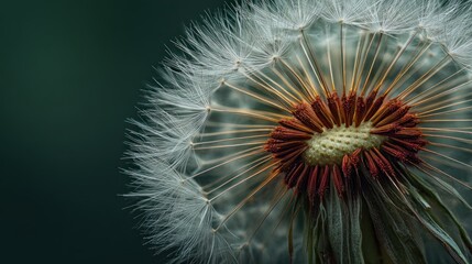 Fototapeta premium Dandelion's Delicate Beauty: A close-up shot of a dandelion, revealing its intricate seed head with fine detail and a sense of wonder.
