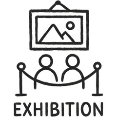 A black and white drawing of two people standing in front of a framed picture
