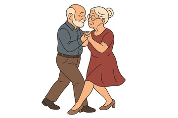 Happy senior couple dancing tango together. Elderly man and woman enjoying a romantic latino dance. Concept of active lifestyle, love, and leisure for grandparents on pension.