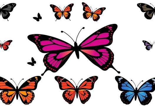 Elegant collection of stylized butterfly silhouettes, perfect for design projects,  design,  spring