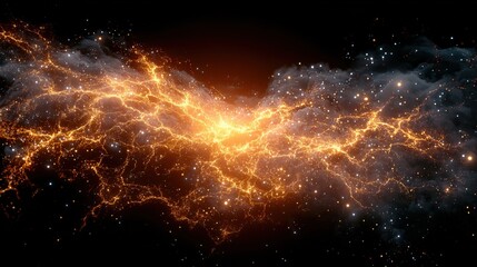 Obraz premium A vivid cosmic scene depicting fiery energy in a dark, starry background, representing the beauty and mystery of the universe.
