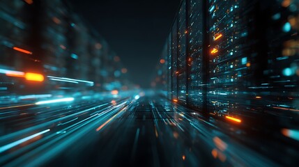 Abstract futuristic technology background with digital data stream, artificial intelligence, and data analysis concept