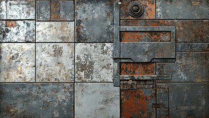 Abstract Industrial Panel with Rust and Weathered Metal Plates