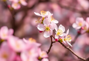 Fototapeta premium Soft-focus springtime blossoms, pastel hues, shallow depth of field, romance, outdoors