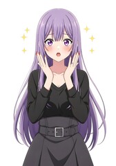 アニメカール驚き顔イラスト紫髪の女性キャラクター