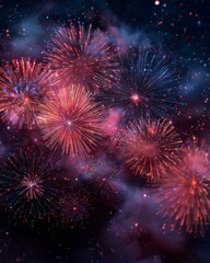 Fototapeta premium Colorful Fireworks Display in Night Sky with Sparkling Effects