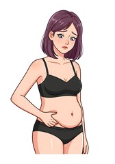 Fototapeta premium お腹の脂肪に悩む女性のイラスト素材体重管理とタイエット