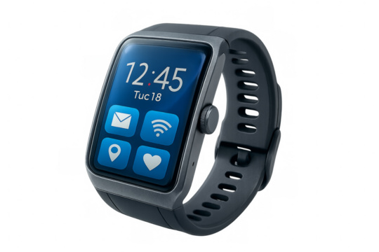 Smartwatch displaying time and application icons