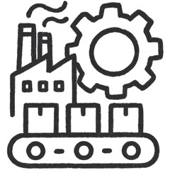 A factory with a large gear in the middle