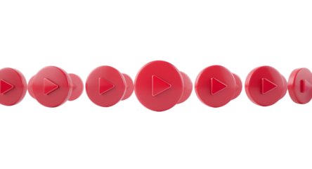 Abstract Red Play Buttons in a Row, 3D Render, Multimedia Concept, Media Player Icon