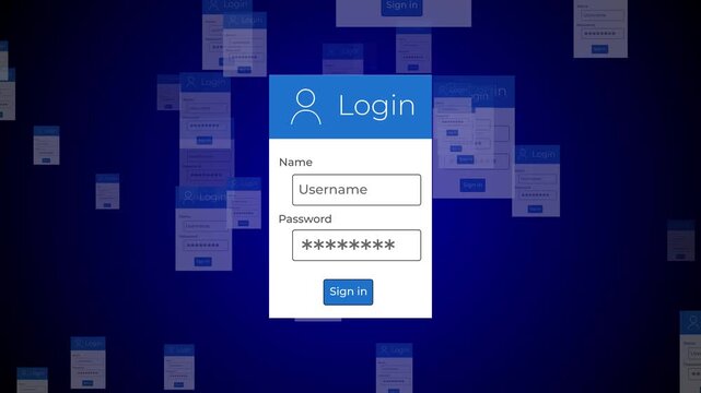 login account, close-up of a computer screen, enter username and password for login (3d render) Motion graphics of login concept.