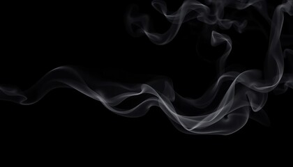 Wispy grey smoke trails against a stark black background,  smoky,  air