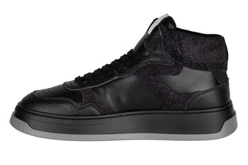 Black high-top sneaker with mixed textures