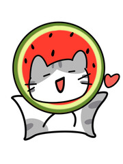 Whimsical Kitty in Watermelon Hat