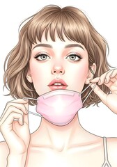 マスク女子イラスト美しい女性のマスク姿のイラストレーション