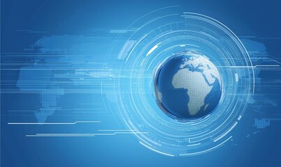 World map and globe with white arrows forming global network on blue gradient background, soft lighting, for corporate business themes and magazine covers as 3D digital art.