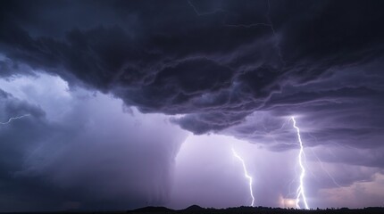 Dramatic thunderstorm with lightning strikes