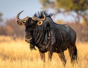 African Wildebeest in Grassy Plains.
