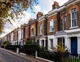 Fototapeta premium Row houses along a street in autumn