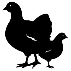 Parent and Chicks Silhouette Vector Illustration Minimal Black Icon Baby Birds Family Design