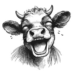 Cow laugh line art drawing ink sketch vector hand drawn illustration grinning gorillas and snickering dolphins © Ratcha