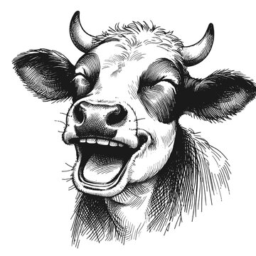 Cow laugh line art drawing ink sketch vector hand drawn illustration when animals lol uncovering nature&rsquo;s sense of humor