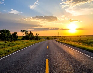 Scenic country road at sunset