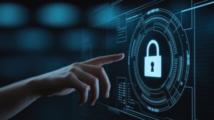 Cybersecurity Touch: A close-up shot showcasing a person's finger interacting with a digital interface, highlighting the concept of network protection and internet security.
