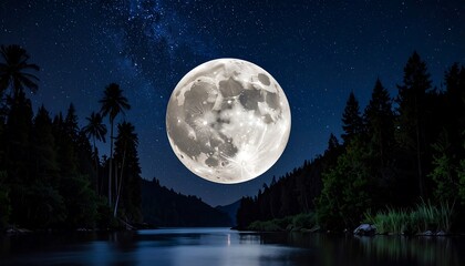Full Moon Over Forest Lake.