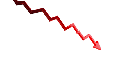 Falling Coins and Red Downward Arrow Financial Crisis, Market Crash Stock Image