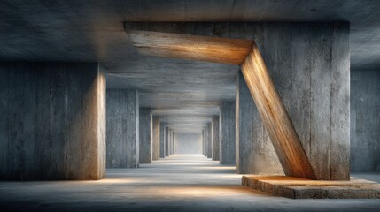 Abstract concrete columns with angular lighting