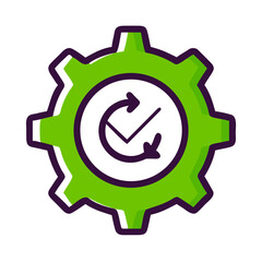 Green gear with check mark process icon