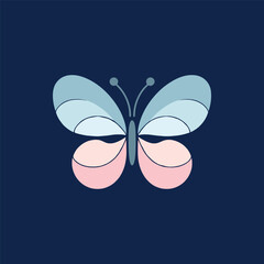 A beautifully illustrated butterfly with pastel blue and pink wings, set against a dark background