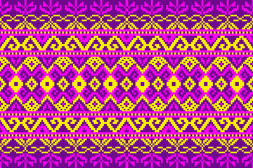 seamless geometric pattern

A seamless pixel-art pattern inspired by tribal embroidery, featuring nested diamond shapes, eight-pointed star motifs, and zigzag chevron stripes in vibrant yellow, pink