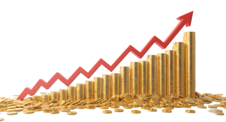 Financial Growth, Rising Profits, Gold Coins, Upward Trend, Investment Success, Wealth Accumulation, Economic Growth, Business Success, Stock Market, Financial Stability, Money, Currency, Assets,