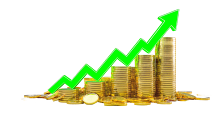 Financial Growth, Rising Profits, Investment Success, Gold Coins, Upward Trend, Economic Growth, Wealth, Prosperity, Business Success, Financial Chart, Stock Market, Money, Currency, Economy, Fin