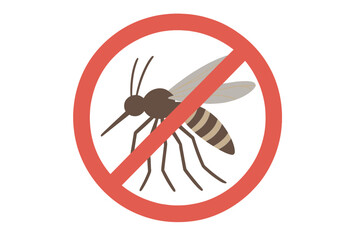 No mosquito sign. Stop mosquitoes icon. Red prohibition circle with gnat. Insect control and protection symbol. Vector warning of dengue, zika and malaria disease danger.