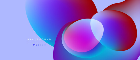 Abstract colorful background. Overlapping circles create dynamic visual effect. Gradient shades blend purple, blue, red hues. Modern design element.