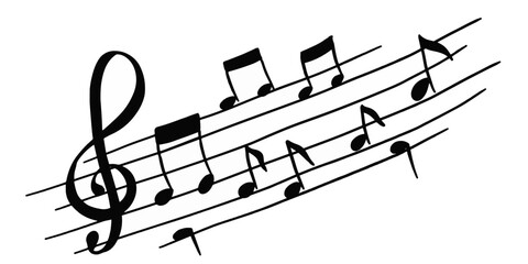 Music note. Hand drawn simple sound sheet drawing. Black and white doodle melody tone and music key vector illustration © Wahib